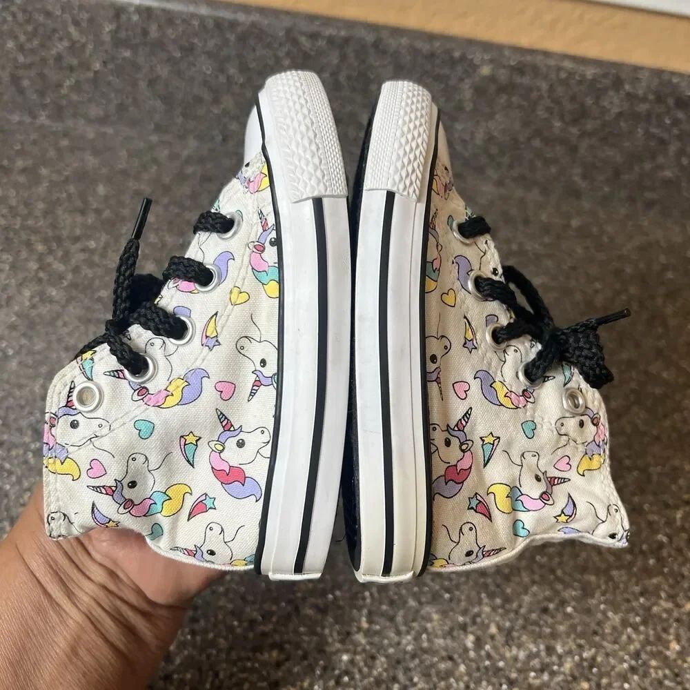 Converse Kids Infant Baby Sz 5 White Unicorn Canvas Sneaker Lace Up Hi Top Shoes
